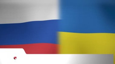 Rusya ve Ukrayna bayrağı üzerinde dünya animasyonu ve flaş haber. Ukrayna krizi, haber ve uluslararası politika kavramı dijital olarak oluşturulmuş video.