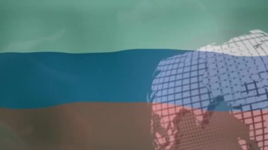 Rusya bayrağı üzerinde dünya animasyonu. Ukrayna krizi, haber ve uluslararası politika kavramı dijital olarak oluşturulmuş video.
