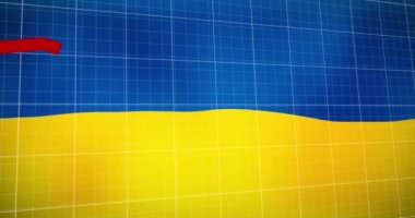 Finansal verilerin animasyonu ve Ukrayna bayrağı üzerinde grafik. Ukrayna krizi, ekonomik kriz ve dijital olarak üretilen uluslararası politika konsepti.