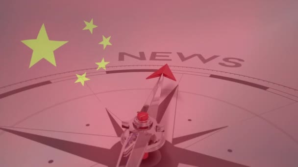 Κινούμενα Σχέδια Πυξίδας Και Ειδήσεις Πάνω Από Σημαία Της Κίνας — Αρχείο Βίντεο