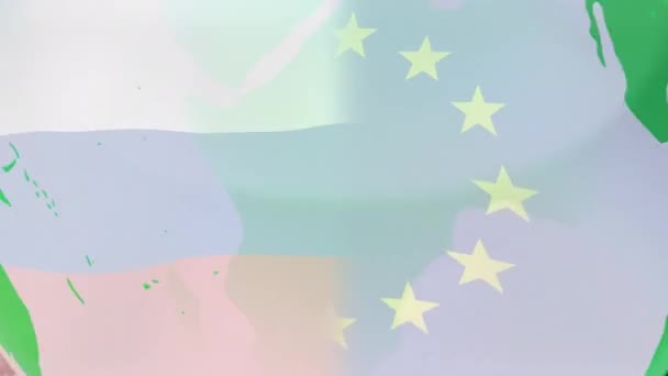 Animation Jordklotet Och Senaste Nytt Rysslands Och Europeiska Unionens Flagga — Stockvideo