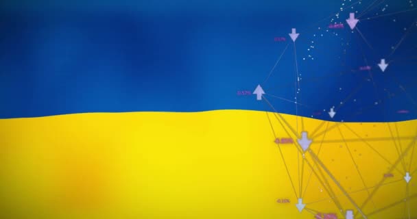 Animering Finansiella Uppgifter Och Anslutningar Över Ukrainska Flagga Ukrainska Krisen — Stockvideo