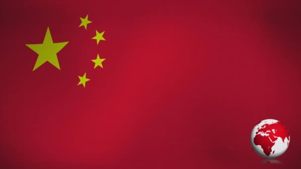 Animation Des Globus Und Eilmeldungen Über Die Flagge Von China — Stockvideo