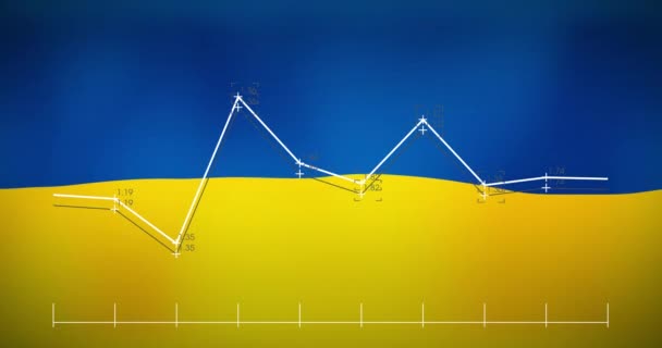 Animáció Pénzügyi Adatok Grafikon Felett Zászló Ukrajnai Ukrajnai Válság Gazdasági — Stock videók