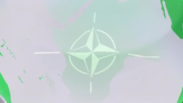 Animation Des Globus Und Eilmeldungen Über Die Flagge Von Nato — Stockvideo