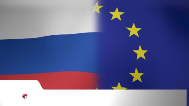 Animáció Földgömbről Friss Hírek Európai Unió Oroszország Zászlaja Alatt Ukrajnai — Stock videók