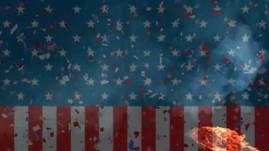 Amerikan bayrağı ve alevlerinin animasyonu. küresel spor ve yarışma konsepti dijital olarak oluşturulmuş video.