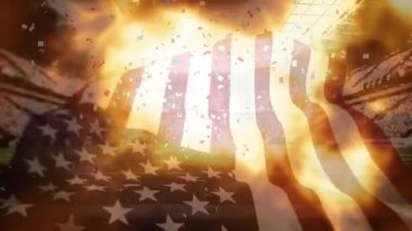 Amerikan bayrağı ve alevlerinin animasyonu. küresel spor ve yarışma konsepti dijital olarak oluşturulmuş video.