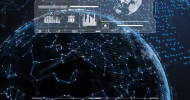 Dünya üzerinde veri işleme animasyonu. küresel iş ve dijital arayüz kavramı dijital olarak oluşturulmuş video.