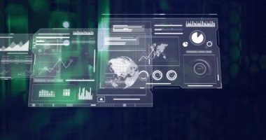 Sunucu odasında veri işleme animasyonu. küresel iş ve dijital arayüz kavramı dijital olarak oluşturulmuş video.