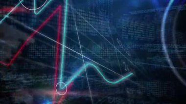 Mavi arkaplanda veri işleme animasyonu. küresel iş ve dijital arayüz kavramı dijital olarak oluşturulmuş video.