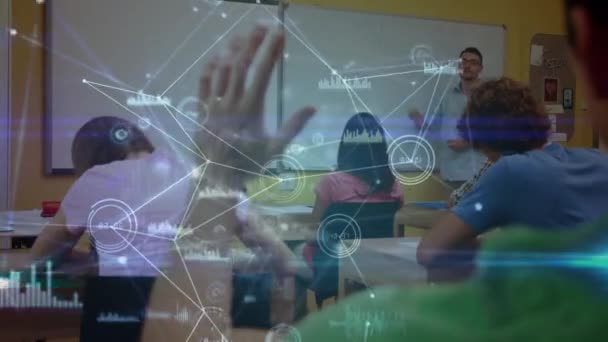 Animación Datos Conexiones Sobre Diversos Profesores Estudiantes Escuela Aprendizaje Educación — Vídeo de stock