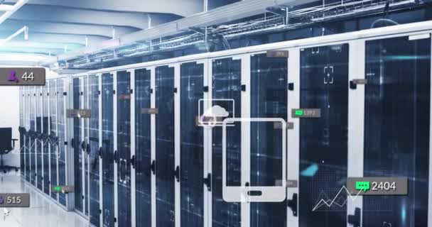 Animazione Del Trattamento Dei Dati Server Room Concetto Globale Business — Video Stock