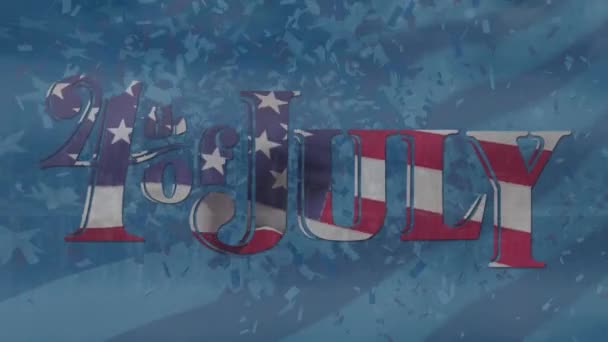 Анимация Текста Июля Синем Фоне Американский Патриотизм Независимость Празднование Концепции — стоковое видео