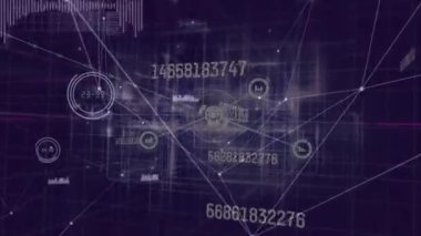 Mavi arkaplanda veri işleme animasyonu. küresel iş ve dijital arayüz kavramı dijital olarak oluşturulmuş video.