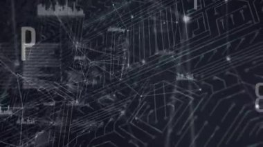 Siyah arkaplanda veri işleme animasyonu. küresel iş ve dijital arayüz kavramı dijital olarak oluşturulmuş video.