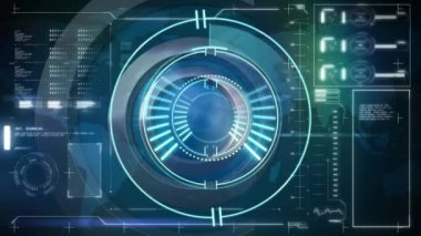 Karanlık arka planda dijital arayüz üzerinden tarama alanının animasyonu. Bilim ve veri işleme kavramı dijital olarak oluşturulmuş video.