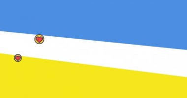 Ukrayna bayrağı üzerinde kalp simgelerinin canlandırılması. Ukrayna krizi ve uluslararası politika kavramı dijital olarak oluşturuldu.