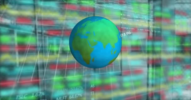 Animación Procesamiento Datos Globo Sobre Almacén Concepto Interfaz Digital Empresarial — Vídeos de Stock