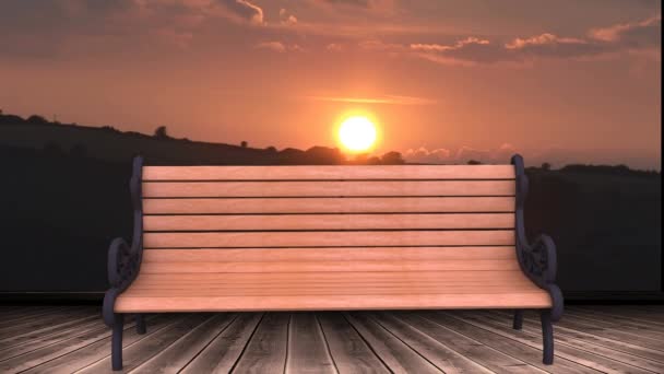 Animation Bench Sun Setting Clouds Sky Background Nature Concept Digitally — Stock Video