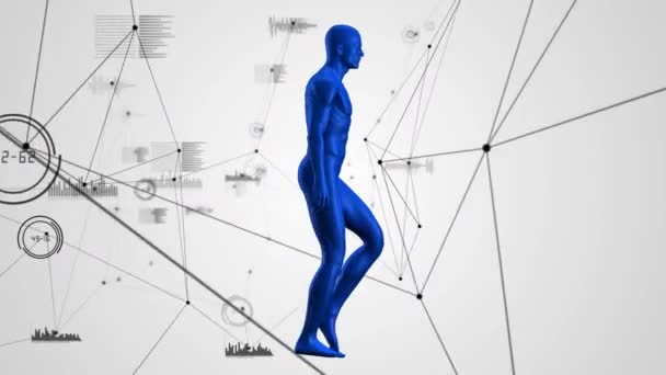 Animación Red Conexiones Procesamiento Datos Través Del Modelo Cuerpo Humano — Vídeos de Stock