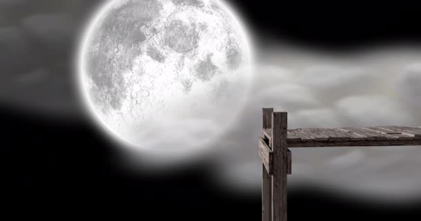 Animation Jetée Bois Sur Pleine Lune Nuages Sur Ciel Nocturne — Video