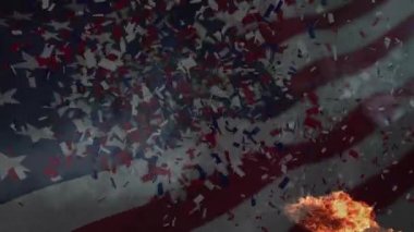 Amerikan bayrağı ve alevlerinin animasyonu. küresel spor ve yarışma konsepti dijital olarak oluşturulmuş video.
