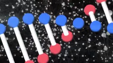 Siyah arka planda molekül ve DNA animasyonu. Bilim, insan biyolojisi, teknoloji ve dijital arayüz konsepti dijital olarak oluşturulmuş video.