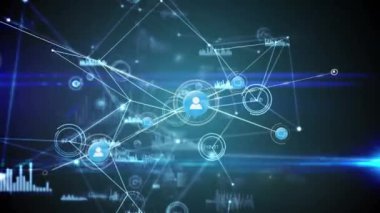 Siyah ve yeşil arkaplan üzerindeki simgelerle bağlantı ağının animasyonu. küresel ağ, bağlantılar ve teknoloji konsepti dijital olarak oluşturulmuş video.