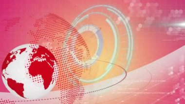 Dönen dünya üzerindeki çember işlemlerinin animasyonu ve pembe arka plandaki veriler. küresel bağlantılar, veri işleme ve teknoloji konsepti dijital olarak oluşturulmuş video.