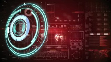 Çeşitli verilerle ekranın üzerinde çember oluşturma animasyonu. küresel bağlantılar, veri işleme ve teknoloji konsepti dijital olarak oluşturulmuş video.