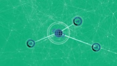 Yeşil arkaplan üzerindeki simgelerle bağlantı ağının canlandırılması. küresel ağ, bağlantılar ve teknoloji konsepti dijital olarak oluşturulmuş video.