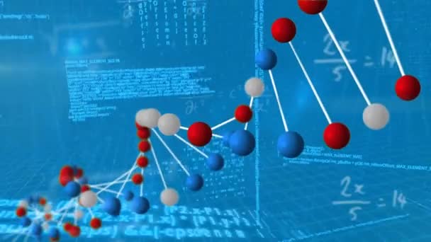 青色の背景にDnaと科学的データ処理のアニメーション 人間生物学 テクノロジー デジタルインターフェースの概念がデジタルで生成されたビデオ — ストック動画