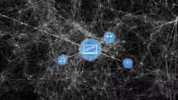 Animacja Sieci Połączeń Ikonami Czarnym Tle Globalna Sieć Połączenia Koncepcja — Wideo stockowe