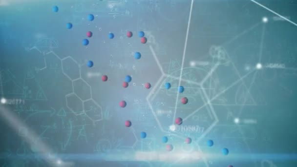 Animation Der Dna Und Wissenschaftlichen Datenverarbeitung Auf Blauem Hintergrund Wissenschaft — Stockvideo