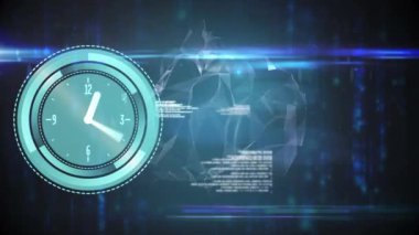 Veri ve dünya üzerinde hareket eden saatin animasyonu. küresel bağlantılar, zaman, veri işleme ve teknoloji konsepti dijital olarak oluşturulmuş video.