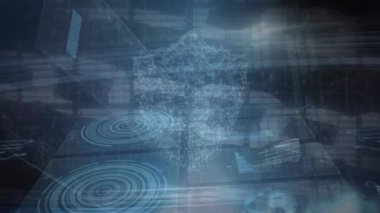 Veri animasyonu, blok zinciri ve siyah arkaplanda dijital kilit. küresel internet güvenliği, veri işleme, bağlantılar ve dijital arayüz konsepti dijital olarak oluşturulmuş video.