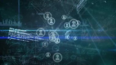 Mavi ve siyah arkaplan üzerine veri işleme, simgeler ve bilimsel verilerin animasyonu. Bilim, insan biyolojisi, teknoloji ve dijital arayüz konsepti dijital olarak oluşturulmuş video.