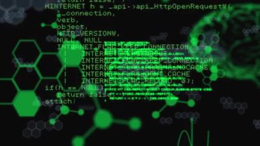 Siyah arka planda bilgisayar ve bilimsel veri işleme animasyonu. bilgisayarlar, bilim ve teknoloji konsepti dijital olarak oluşturulmuş video.