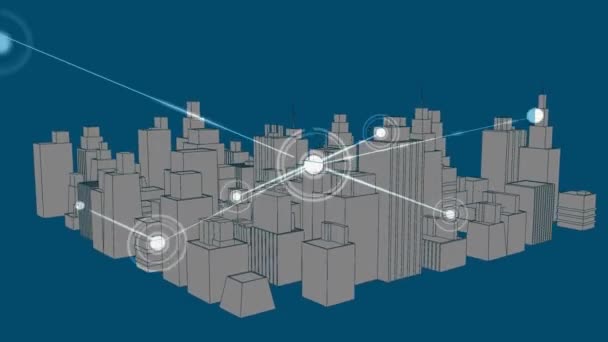 Animation Von Verbindungsnetzen Über Stadtbild Spinnerei Globale Netzwerke Verbindungen Und — Stockvideo