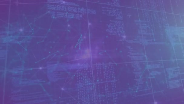 在紫罗兰色背景的数字锁上动画数据和指纹 全球因特网安全 数据处理 连接和数字接口概念 — 图库视频影像