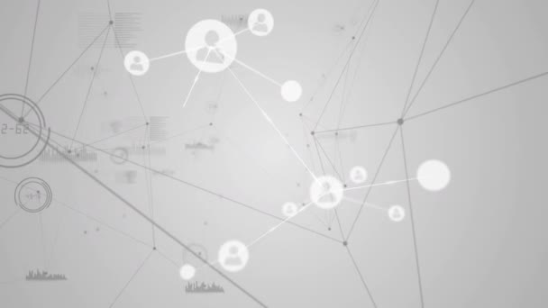 Animacja Sieci Połączeń Ikonami Szarym Tle Globalna Sieć Połączenia Koncepcja — Wideo stockowe