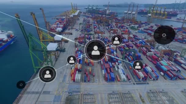 Animation Von Verbindungsnetzwerken Mit Icons Über Docks Globale Verbindungen Lieferung — Stockvideo
