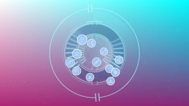 Animação Círculo Processamento Com Conexões Fundo Verde Rosa Conexões Globais — Vídeo de Stock