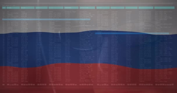 Animação Hacker Masculino Caucasiano Processamento Dados Sobre Bandeira Rússia Crise — Vídeo de Stock