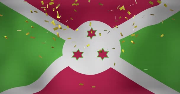 Animação Confetes Sobre Bandeira Burundi Bandeiras Símbolos Nacionais Conceito Patriotismo — Vídeo de Stock