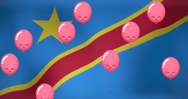 Animación Globos Sobre Bandera Congo Banderas Símbolos Nacionales Patriotismo Concepto — Vídeo de stock