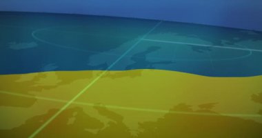 Ukrayna bayrağı üzerinde radar animasyonu. Ukrayna krizi ve uluslararası politika kavramı dijital olarak oluşturuldu.