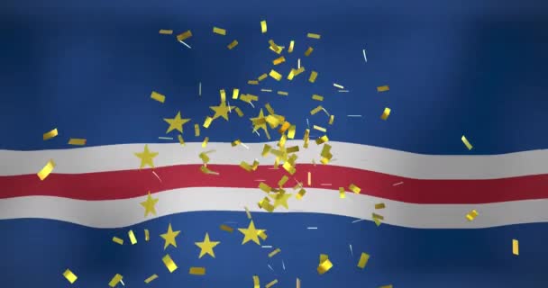 Animação Confetes Sobre Bandeira Das Ilhas Cabo Verde Bandeiras Símbolos — Vídeo de Stock