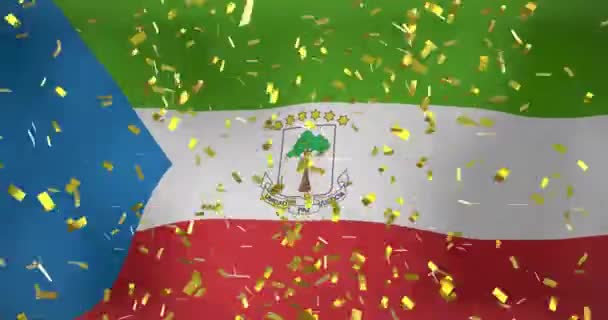 Animation Von Konfetti Über Der Flagge Äquatorialguineas Flaggen Nationale Symbole — Stockvideo